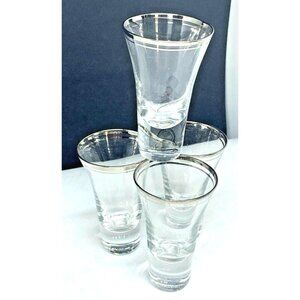 Double Silver Trim Shot Glasses 3 1/4" Set Of Four Vintage